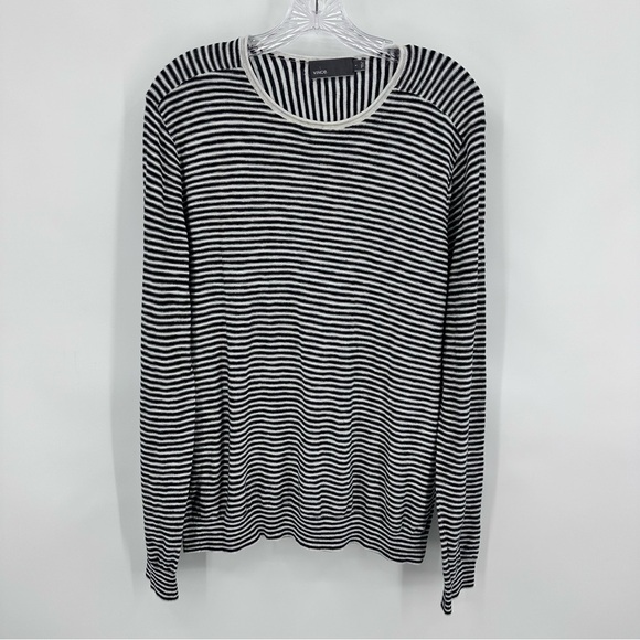 Vince Cotton Striped Long Sleeve Sweater Black Ivory Size L - Picture 1 of 7